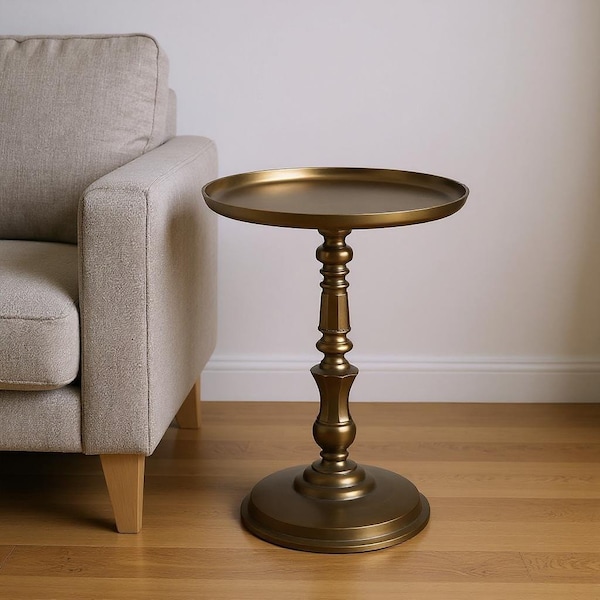 Homeroots 24" Bronze Metal Round Pedestal End Table 634876 - main