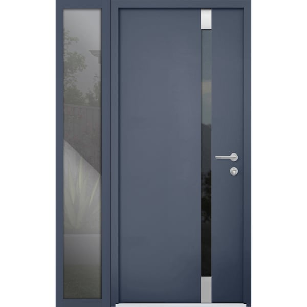 Vdomdoors Steel Door Cynex 6777 Grey Sidelight Exterior Window Stainless Inserts Single Modern Painted-W36+16 CYNEX6777EXD-GRE-W36+16 x H80-Left-hand Inswing - main
