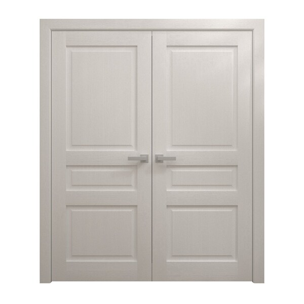 Sartodoors Interior Solid French Double Doors 60 x 84 inches, Ego 5012 Painted White Oak, Wood Interior Solid EGO5012DD-PWO-6084 - main