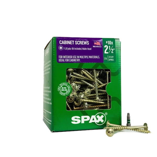 Spax #10 x 2-1/2 in Interior Cabinet Wood Screws Construction Wafer Head T-Star Plus 5 LB, 375PK 4281020500607 - main