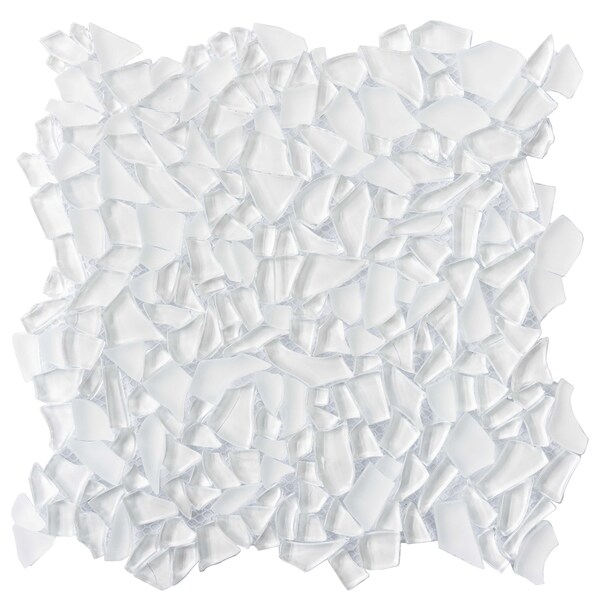 Apollo Tile White 11.2 in x 11.2 in Glass Glossy, Matte Floor and Wall Mosaic Tile 4.36 sqft/case, 5PK APLGEM882A - main