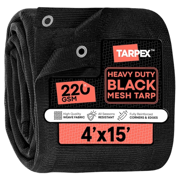 Tarpex Heavy Duty Mesh Tarp, 4 ft x 15 ft, 220 GSM, Black, Polyethylene BMT-TA-415 - main