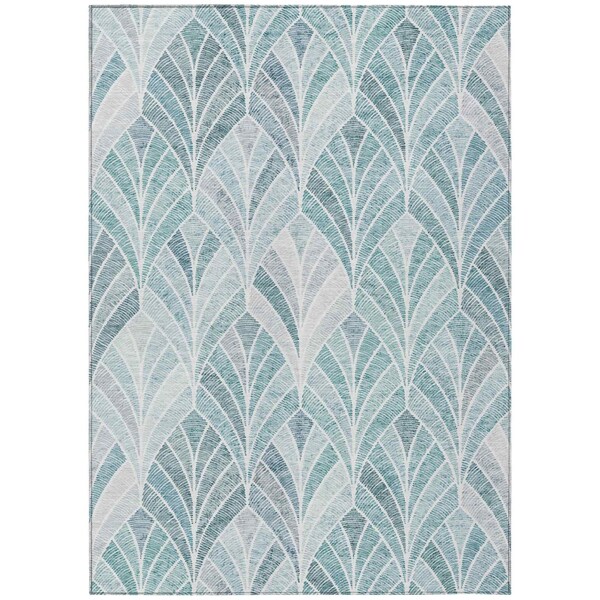 Homeroots 9' X 12' Aqua Mint Green And Silver Geometric Washable Indoor Outdoor Area Rug 589204 - main