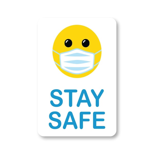 Signmission Public Safety, 5" Height, 5" x 3.5", Stay Safe Smiley Face W/ Mask, Stay Safe Smiley Face W/ Mask OS-NS-D-35-25348 - main