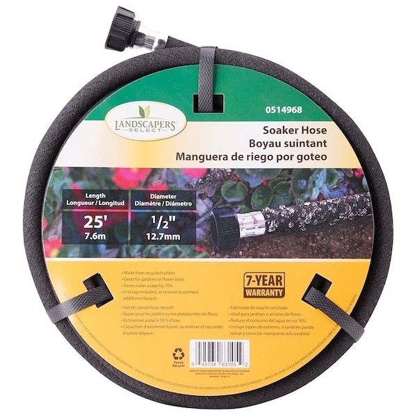 Landscapers Select 25 ft L Soaker Water Hose, Rubber Tube, Black P174-161101 - main