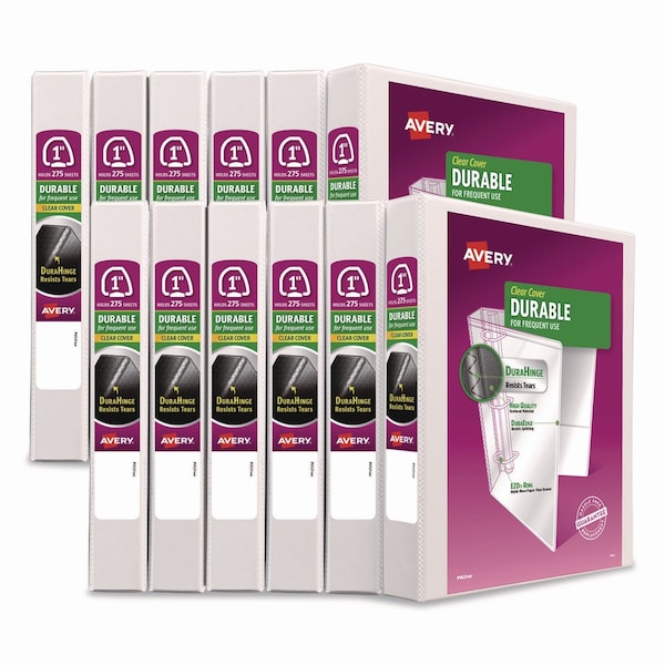 Avery Durable View Binder with DuraHinge and EZD Rings, 3 Rings, 1" Capacity, 11 x 8.5, White, 12PK 09301CT - main
