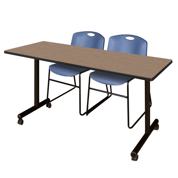 Regency Kobe Mobile T-Base Training Table W/ 2 Zeng Stack Chairs, 60 in W, 24 in L, Noble Oak MKTRCC6024NO44BE - main
