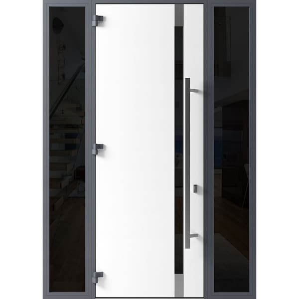 Vdomdoors Front Exterior Prehung Steel Door Ronex1011 Grey 96 2 Sidelight Exterior Windows Sidelites RONEX1011EXD-GRE-W12+36+12xH96-RH-I - main