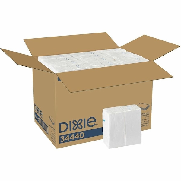 Dixie 2-Ply Dinner Napkins, 2 Ply, 1/8 Fold, 15in W x 16in L, Scrollwork Pattern, White, 24PK 34440 - main