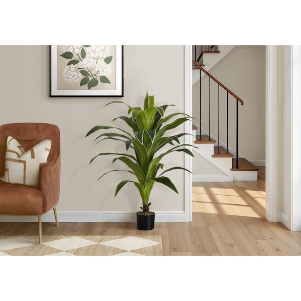 Monarch Specialties Artificial Plant, 47" Tall, Dracaena Tree, Indoor, Faux, Fake, Floor, Greenery, Potted, Real Touch I 9542 - main