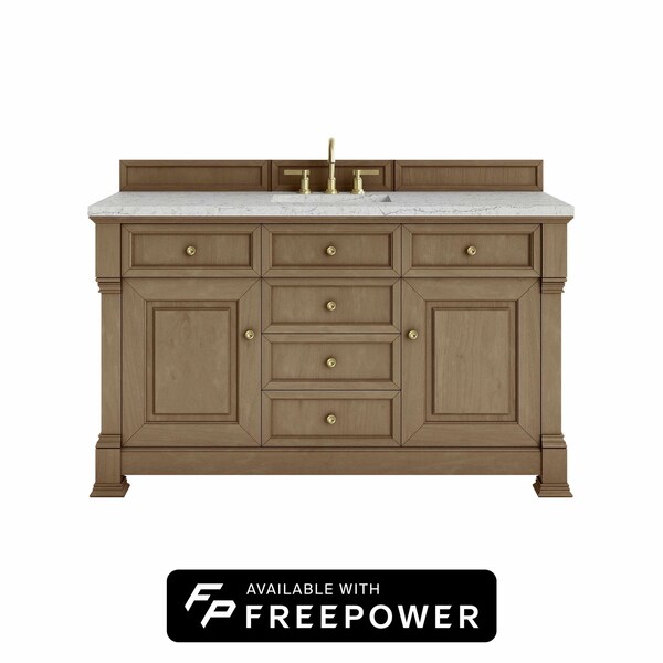 James Martin Vanities Brookfield 60 in. Single Vanity, Pecan w/ 3 CM Eternal Jasmine Pearl Silestone Top 547-V60S-PCN-FEJP - main