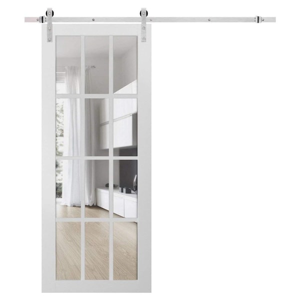 Sartodoors Sturdy Barn Door 12 lites Clear Glass, Felicia 3355 White Silk, 6.6FT Rail Hangers Heavy Hardware FELICIA3355BD-S-WS-28 - main