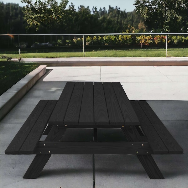 Homeroots 94" Charcoal Solid Wood Outdoor Picnic Table 524996 - main