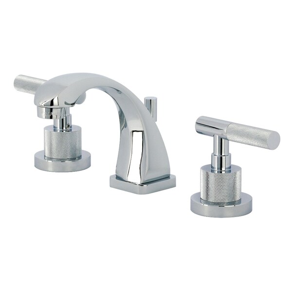 Kingston Brass Widespread Bathroom Faucet with Knurled Handle and Brass Pop-Up, Polished Chrome KS4941KNL - main