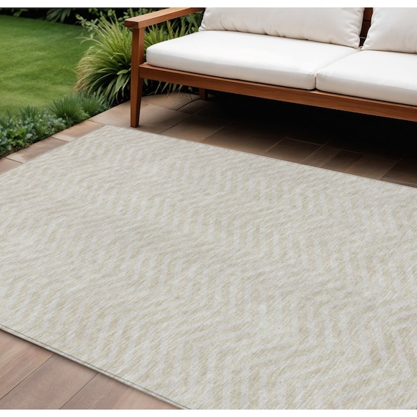 Homeroots 9' X 12' Beige And Gray Chevron Washable Indoor Outdoor Area Rug 596241 - main