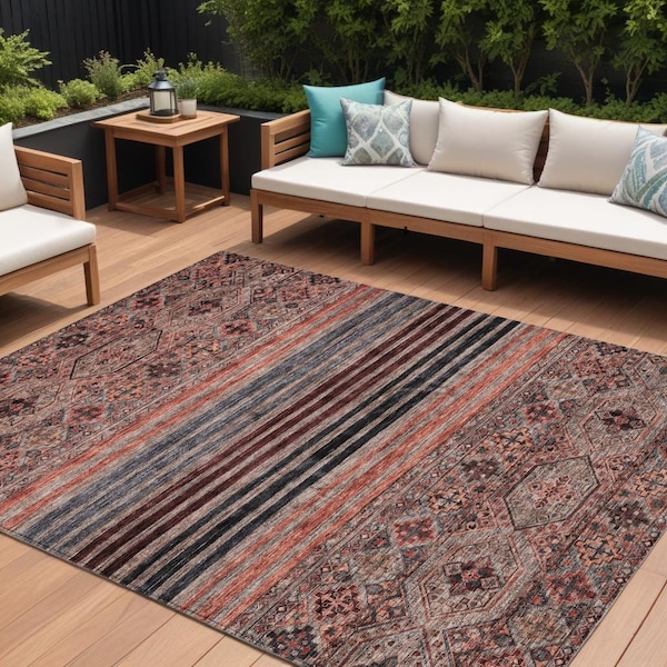 Homeroots 10' X 14' Rust Gray And Salmon Medallion Washable Indoor Outdoor Area Rug 615913 - main