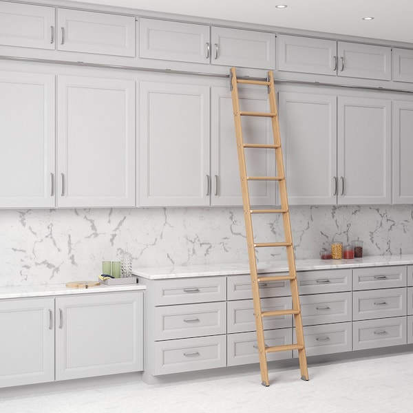 Quiet Glide 8.92 ft. Red Oak No Wheel Satin Nickel Hook Removable Ladder, 12 ft. Rail QG.330-9RO-12-H.02 - main