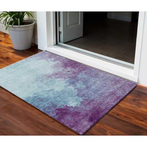 Homeroots 3' X 5' Sky Blue And Purple Abstract Washable Indoor Outdoor Area Rug 604839 - main