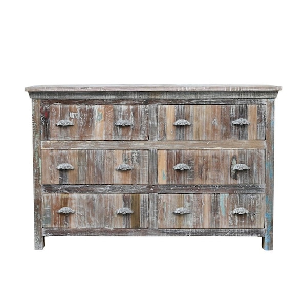 Homeroots 60" White Solid Wood Six Drawer Double Dresser 521245 - main