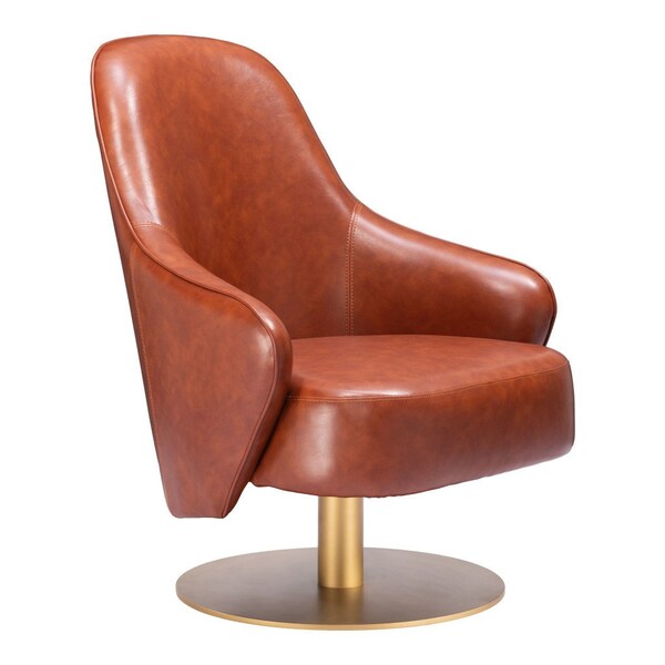 Homeroots 28" Brown And Gold Faux Leather And Faux Leather Swivel Arm Chair 556465 - main