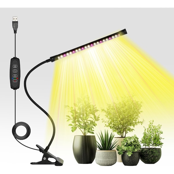 Ipower LED Grow Light with Full Spectrum for Indoor Plants, Adjustable Gooseneck, 2/3 Light Modesan GLLEDXGOOSEYLW5T - main