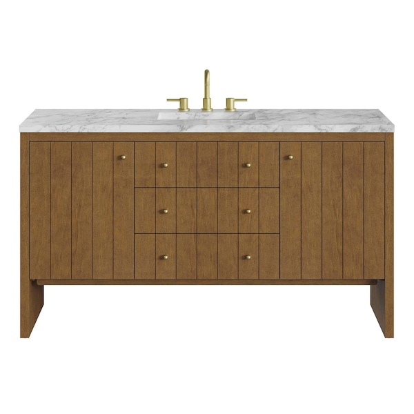 James Martin Vanities Hudson 60" Single Vanity, Honey Oak w/ 3 CM Carrara Marble Top 435-V60S-HNO-3CAR - main