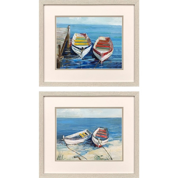 Homeroots Set Of Two Day of Fishing Distressed White Framed Wall Art, 2PK 653902 - main