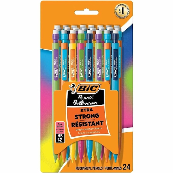 Bic Mechanical Pencil With Pocket Clip, 0.9mm, Assorted Barrels, 24/Pack MPLWP241 - main