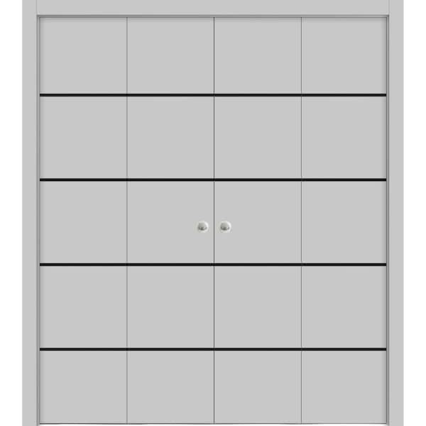 Sartodoors Sliding Closet Double Bi-fold Doors, Planum 0015 Matte Grey and Aluminum Strips, Sturdy Tracks Mold PLANUM0015DBF-GRE-96 x 80 (4* 24x80) - main