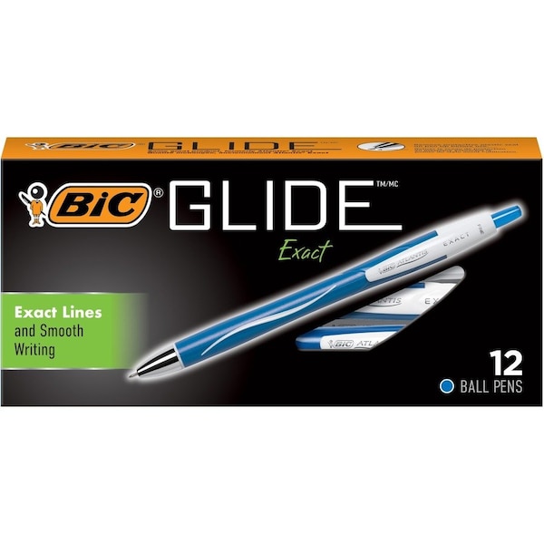 Bic Glide Exact Retractable Ball Point Pen, Fine Point 0.7 mm, Blue, 12PK VCGN11-BLU - main