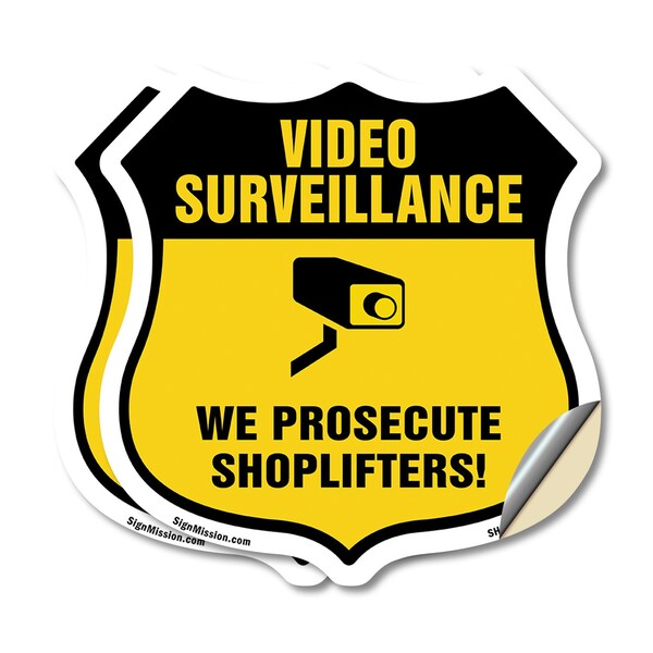 Signmission Video Surveillance Shield Sign We Prosec, 18 inch X 18 inch, Vinyl Decal, 2PK SHI-D-2PACK-18-471 - main