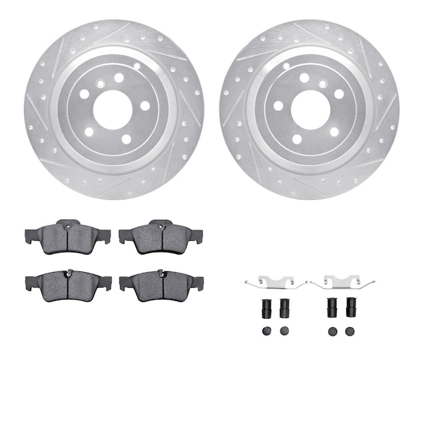 Dynamic Friction Co DFC Rotors-Drilled & Slotted-Silver w/ EURO 5000 Ceramic Brake Pads Incl Hdw 7612-63081 - main
