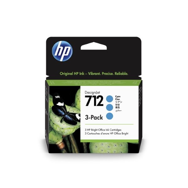 Hp 712 (3ED77A) DesignJet T210, T230, T250, T650 Series Cyan Original Ink Cartridge 3-Pack 3ED77A - main