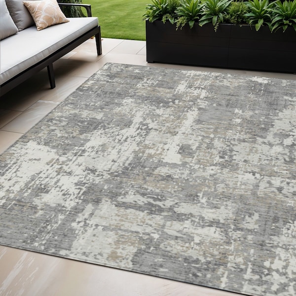 Homeroots 5' X 8' Gray And Ivory Abstract Washable Indoor Outdoor Area Rug 597969 - main