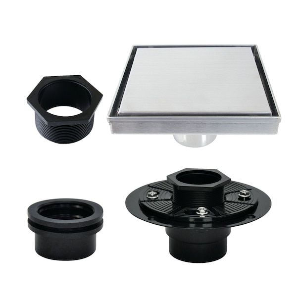 Kingston Brass 4" Stainless Steel Square Shower Drain with Flange, Polished Chrome BSFK6621 - main