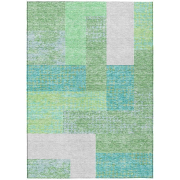 Homeroots 8' X 10' Sage Mint Green Teal Blue And Ivory Geometric Washable Indoor Outdoor Area Rug 612385 - main