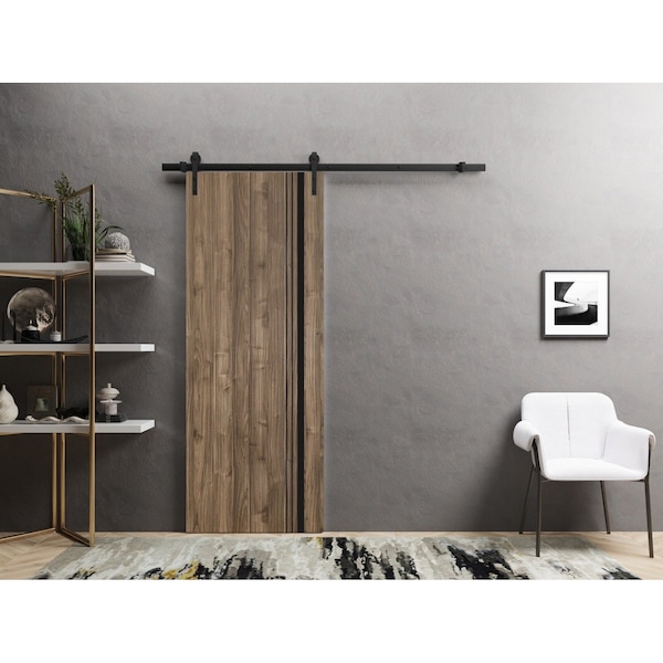 Sartodoors Sliding Barn Door with Hardware, Planum 0011 Walnut and Aluminum Strips, 6.6FT Rail Hangers Sturdy PLANUM0011BD-B-WLN-24 - main
