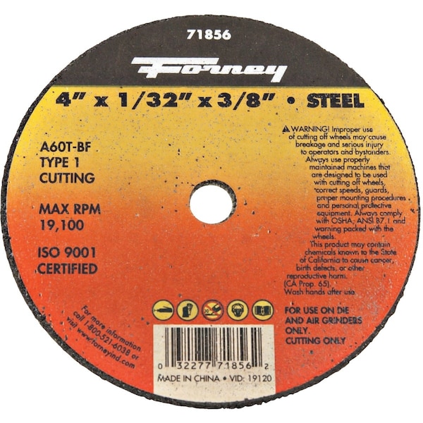 Forney Type 1 4'' x 1/32'' x 3/8'' SteelCut-Off Wheel 71856 - main