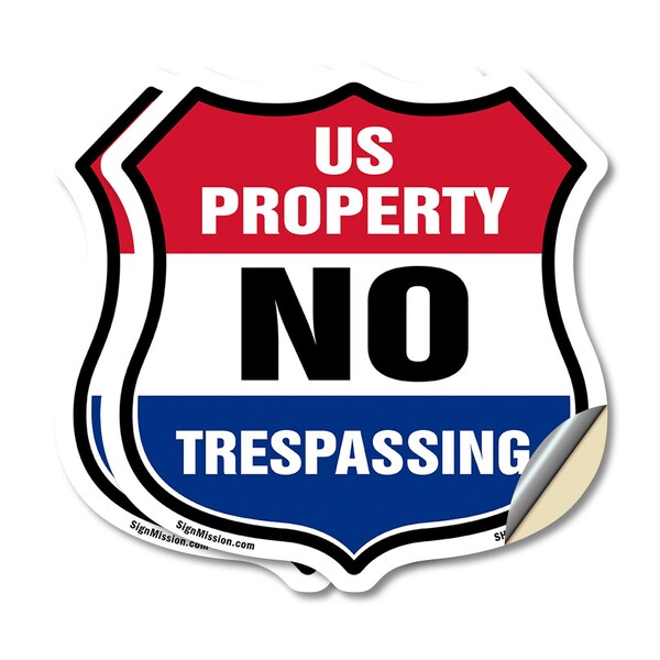 Signmission No Trespassing Shield Sign U.S. Property, 12 inch X 12 inch, Vinyl Decal, 2PK SHI-D-2PACK-12-411 - main
