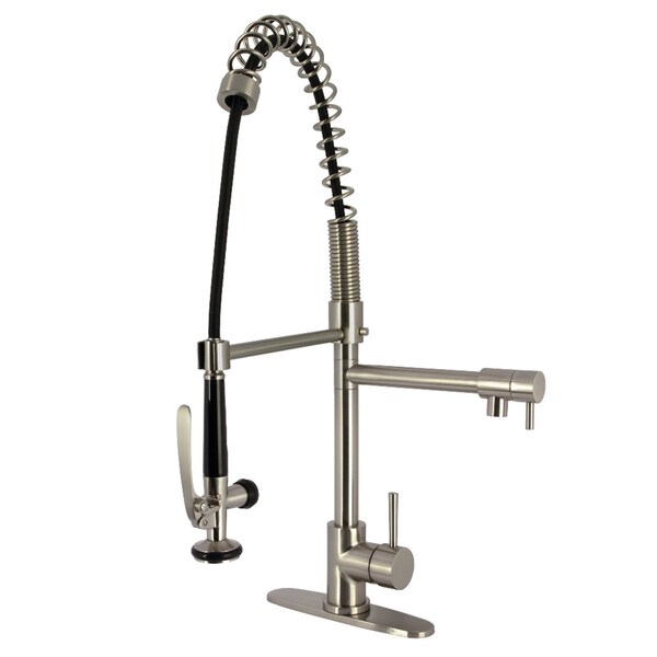 Kingston Brass Single-Handle Deck-Mount Pre-Rinse Kitchen Faucet with Pot Filler, Brushed Nickel LS8508DL - main
