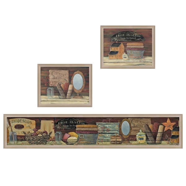 Homeroots Set Of Three Country Bath II Collection 2 Brown Framed Print Bathroom Wall Art, 3PK 405636 - main