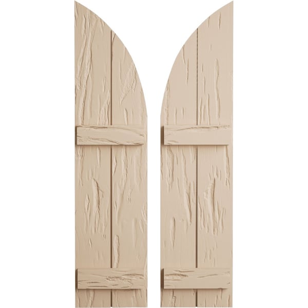Ekena Millwork Pecky Cypress 2 Board Joined Board-n-Batten w/Quarter Round Arch Top Faux Wood Shutters, 11"W x 76"H SHUBJQ11X76PCPR - main