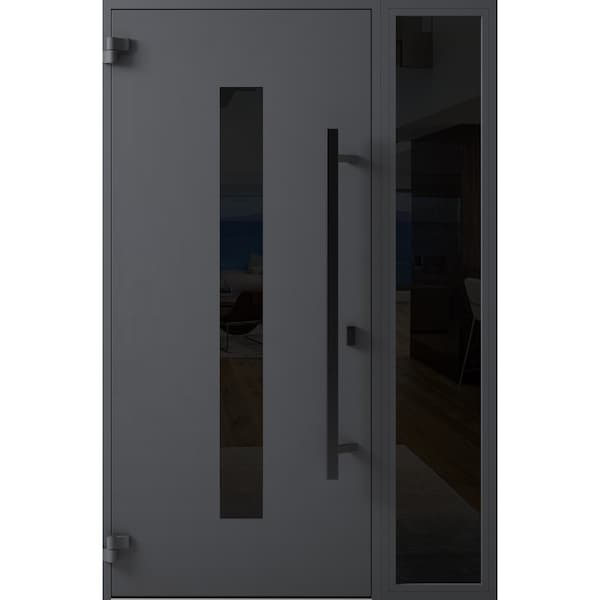 Vdomdoors Front Exterior Prehung Steel Door Ronex0130 Grey Sidelight Exterior Window Sidelite Entry Metal RONEX0130EXD-GRE-W36+16 X H80-RH-I - main