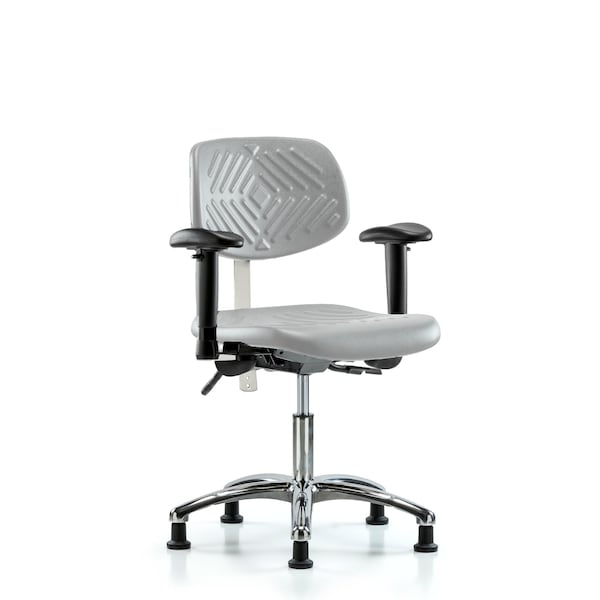 Blue Ridge Ergonomics Class 100 Poly Clean Room Chair-Desk Ht with Seat Tilt, Adjustable Arms, &Stat Glides in Gray Poly NCR-PDHCH-CR-T1-A1-RG-GRY - main