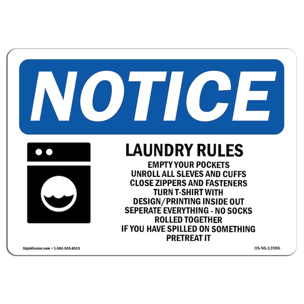 Signmission Laundry Rules Empty Your Pockets With Symbol , 10 Inch X 7 Inch, Aluminum Metal Sign OS-NS-A-710-L-13986 - main