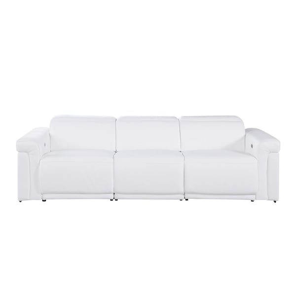 Homeroots 100" White Top Grain Leather Reclining Metal USB Sofa 720361 - main