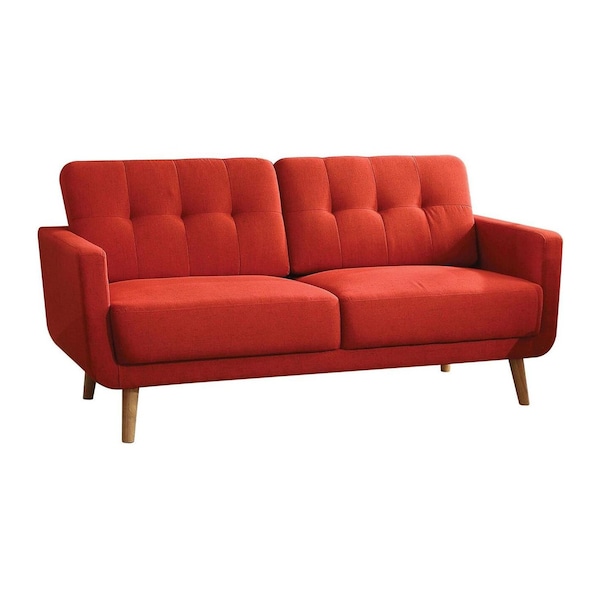 Homeroots 74" Red Linen Sofa With Wood Brown Legs 285661 - main