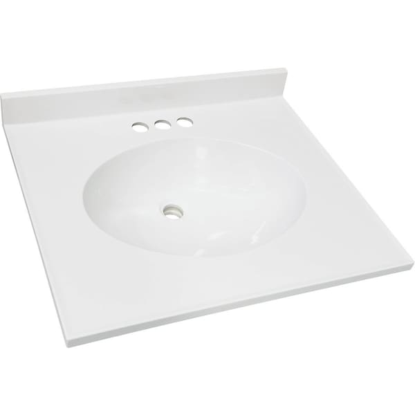 Craftmark 25''x22'' Cultured Marble Solid High Gloss Wht Vanity Top with Round Bowl OB2522330 - main