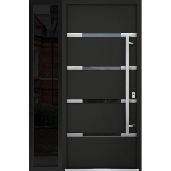Vdomdoors Steel Door Deux 1105 Black Enamel Sidelight Exterior Window Sidelite Stainless Inserts Entry Door P DEUX1105EXD-BLK-W36+16xH80-LH-O - main