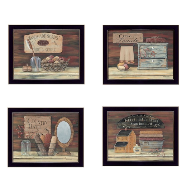 Homeroots Set Of Four Bathroom Collection II 2 Black Framed Print Bathroom Wall Art, 4PK 405632 - main